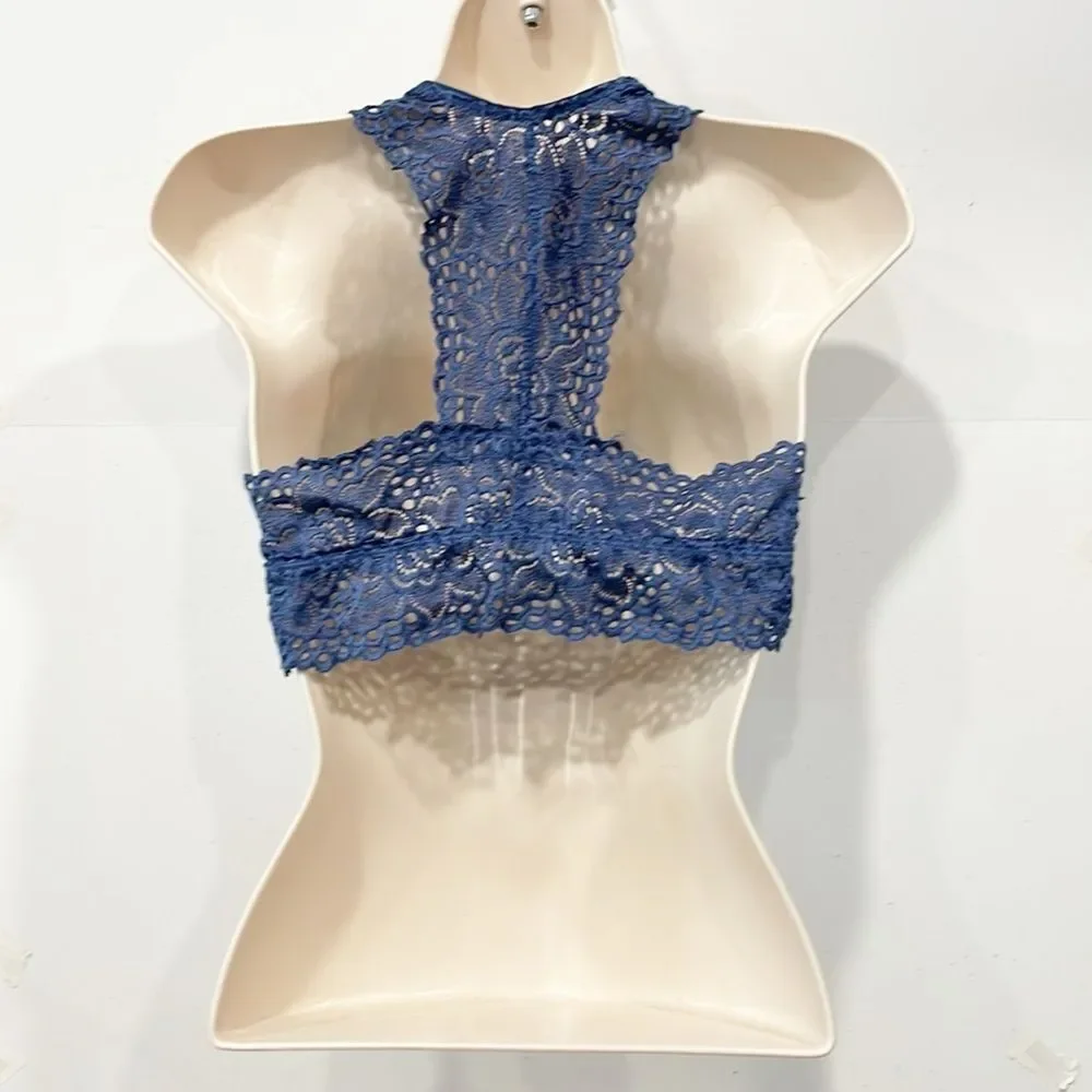 ALTAR’D STATE Navy‎ Blue Deep V Lace Bralette Bra Size Medium Pullover Women